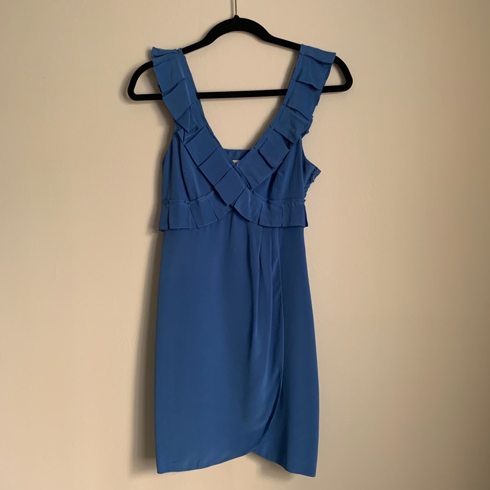 Tibi silk powder blue faux wrap dress 0